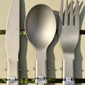 Titanium camping utensil set with fork spoon knife and chopsticks
