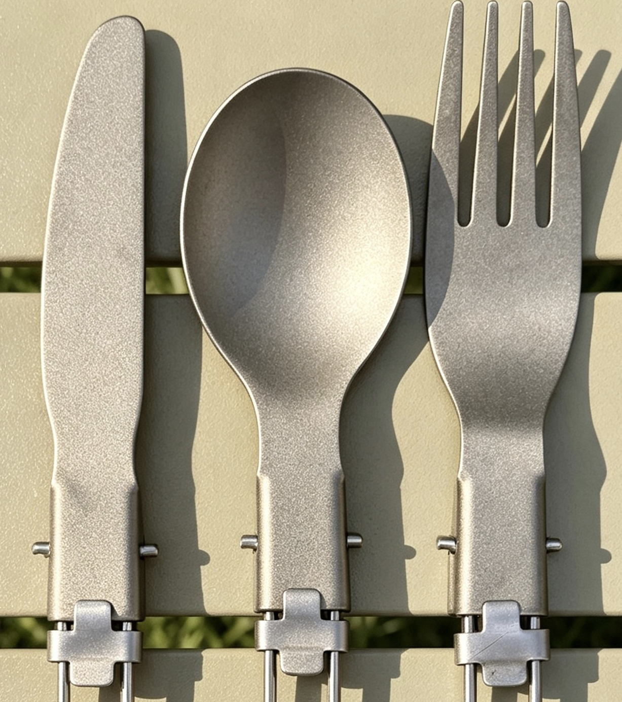 Titanium camping utensil set with fork spoon knife and chopsticks