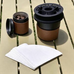 Portable camping coffee kit with pour over brewer and outdoor coffee accessories