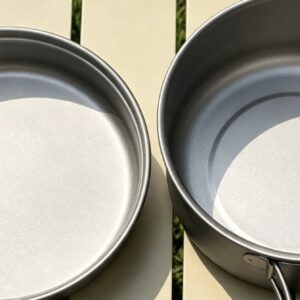 Lightweight titanium camping cook set with pot and outdoor utensils